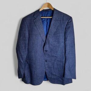 Canali Made in Italy Wool Silk Linen Blend Preppy Blue Men's Blazer size  46L